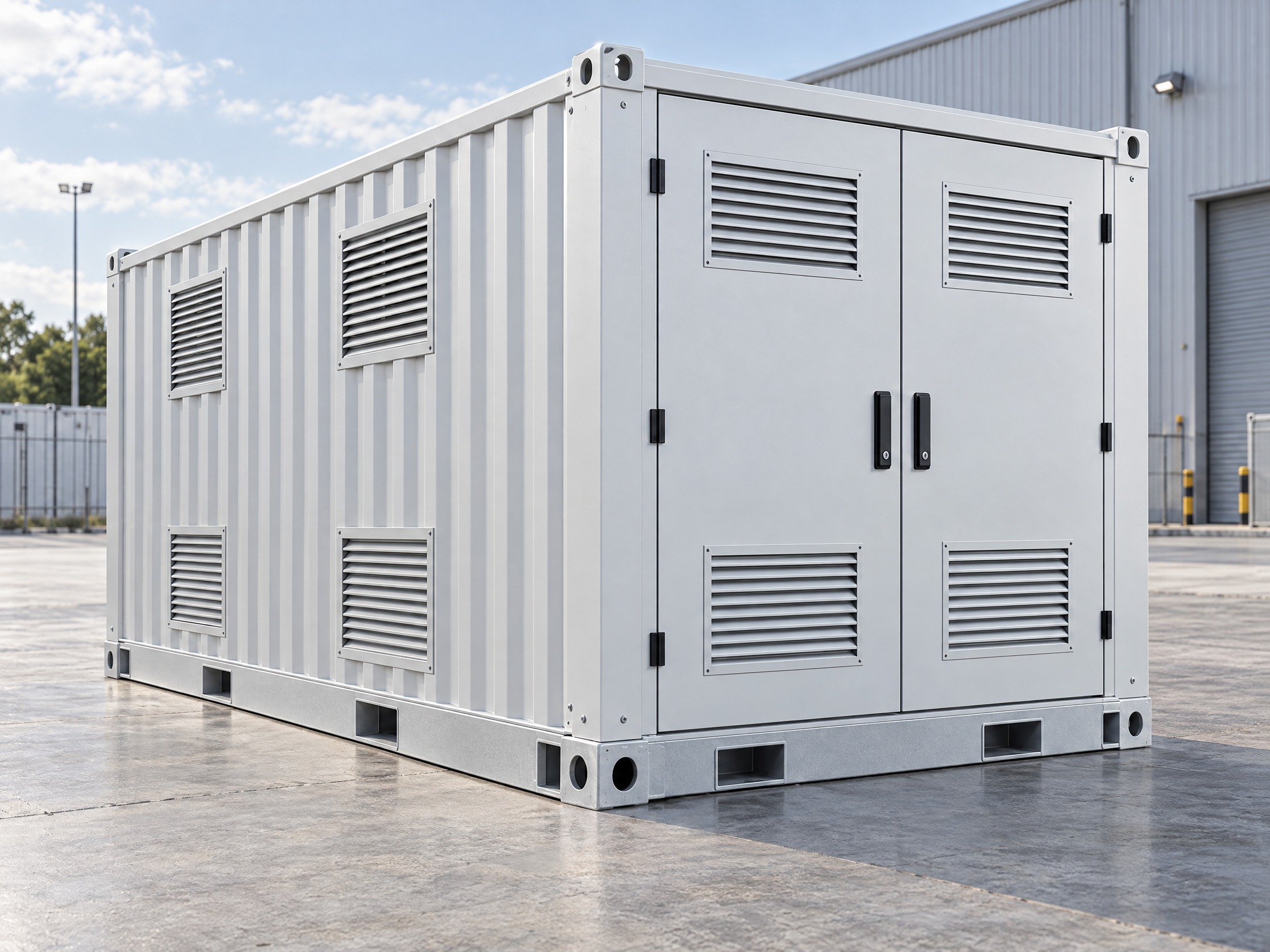 Fabricated BESS container body viewed from the exterior