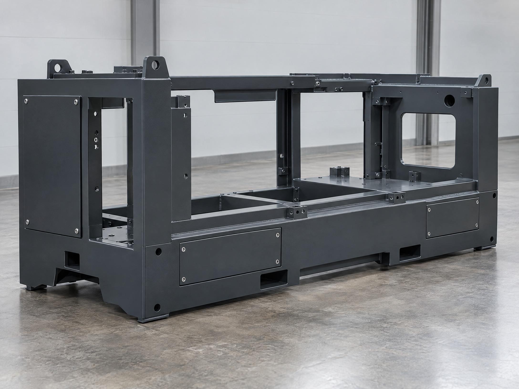 Welded sheet-metal machine frame and base